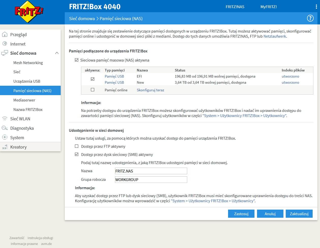FRITZ!Box jako Time Machine dla komputerów Apple z systemem macOS OSX